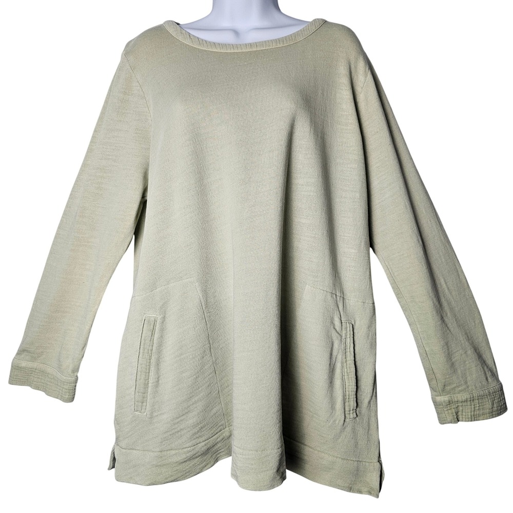 Pure Jill J.Jill Sage Green Organic Cotton Relaxed Fit Tunic Pockets Lagenlook L